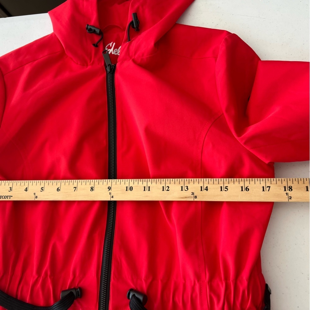 Sam Edelman Women's Hooded Fill Zip Rain Jacket Water Resistant Stretch Red XS - Picture 11 of 16